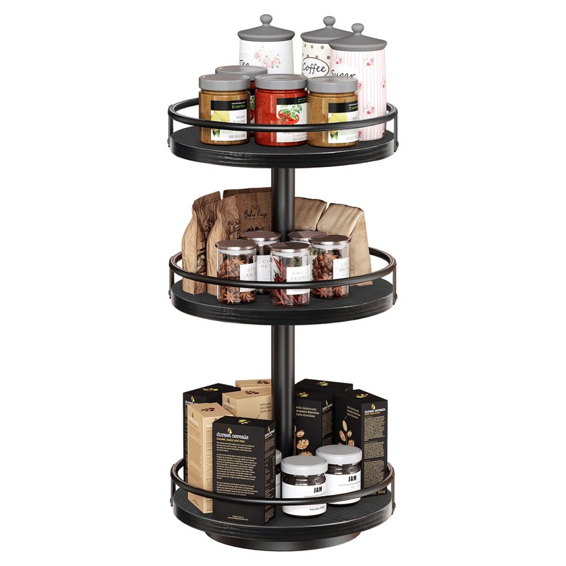 HOOBRO Lazy Susan Organizer, Rotating Spice Rack, 3-Tier Organizer, Turntable