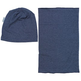 TupTam Boys' Beanie Hat and Tube Scarf Set of 2, Dark blue mottled