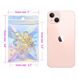 Durimoiy Resealable Mylar Bags [100 PCS ] Mini Small Holographic Packaging Bags Odor Proof Bags Foil Pouch Zipper Baggies for Food Storage, Eyelash, Bath Salt(Holographic Rainbow Color, 3 x 4.6 Inch)