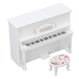 Dollhouse Piano, 1:12 Scale Wooden Miniature Piano, Miniature Piano Model with Chair Music Stool Decoration Gift Accessory Simulation Life Scene Living Room Furniture Toys for Dollhouse Decoration