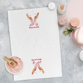 Yorhifa Preppy Pink Champagne Cheers Bar Towels for Kitchen, Do It for The Plot Decorative Dish Tea Towels for Home Bar Cart Apartment Decor, Girly Aesthetic Hand Towels, 16x24 Inches