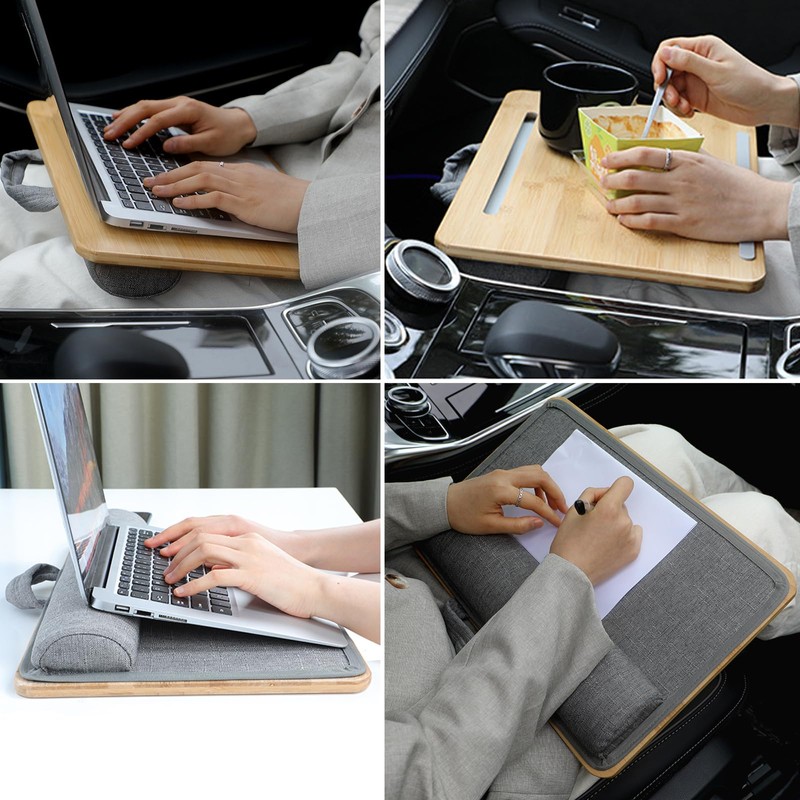 SUMISKY Portable Laptop Desk with Cushion and Phone Holder Bamboo