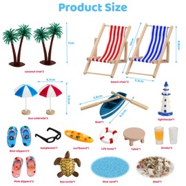 Royouzi Pack of 27 Beach Micro Landscape Mini Beach Decorations Miniature Decoration Mini Deck Chair Decorative Beach Chair Parasol Small Palm Tree Decoration Accessories for DIY Zen Garden Decoration