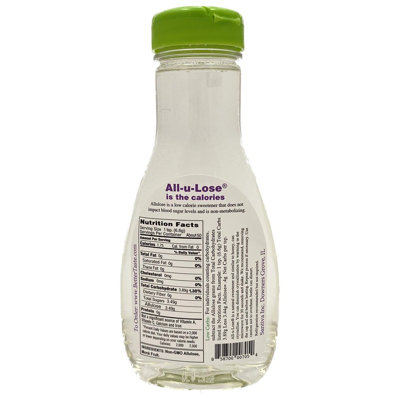Liquid All-u-Lose, Natural Rare Sugar Sweetener, Non-GMO Allulose with Monk-fruit,