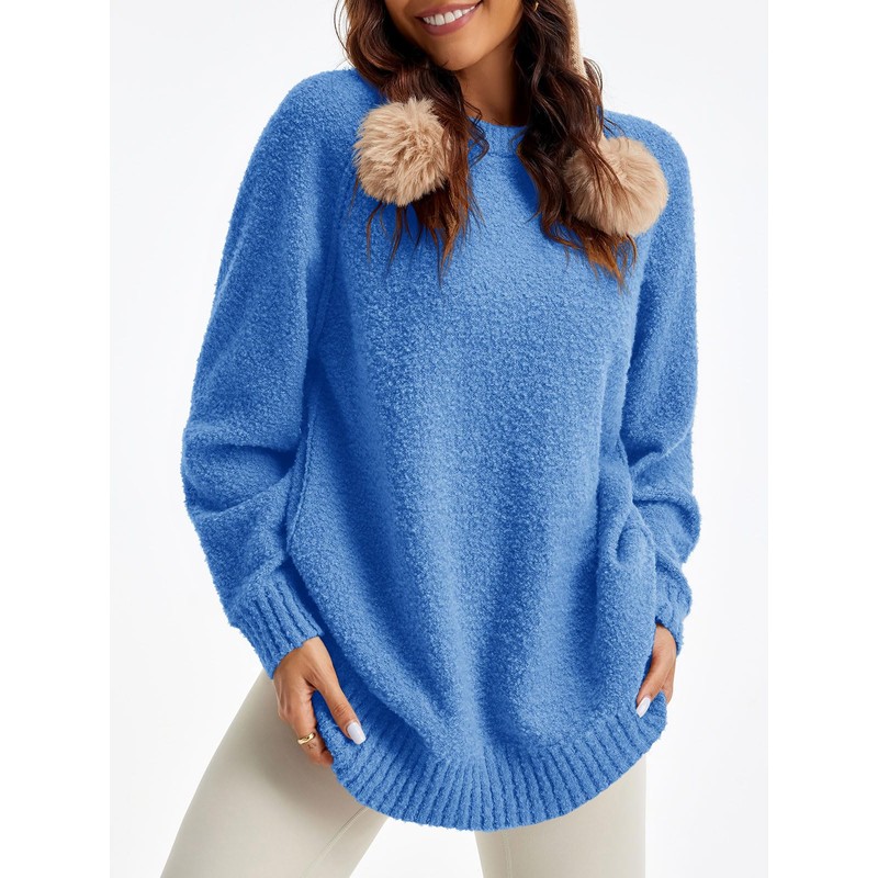 Saodimallsu Womens Oversized Sweater 2025 Fall Trendy Fuzzy Crew Neck