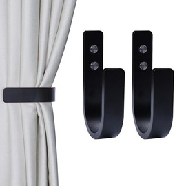 Paquete de 2 alzapaños de cortina de madera, ganchos para cortina en forma de U, para cortina de alzapaños para montaje en pared, soportes para cortinas (negro, 2)