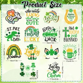 Whaline 14 Sheet St. Patrick's Day Heat Transfer Vinyl Stickers Shamrock Luck Clover Hat Pattern Iron on Vinyl HTV Patches Irish Green Iron on Transfers Stickers for Fabric T-Shirt Hat Bag DIY Craft