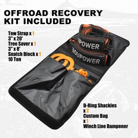 EcoExplorer Snatch Block Pulley Kit with 10 Ton Snatch Pulley, 3" x8' Tree Saver Strap + 3" x20' Tow Strap, 3/4" D Ring Shackles and Winch Line Dampener Bag, Snatch Truck Accessories Orange