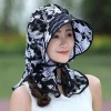 큰꽃무늬 목가림 여성 선캡모자 햇빛가리개 농사모자 [블랙] Large Floral Pattern Women's Sun Cap Hat for Sun Protection [Black]
