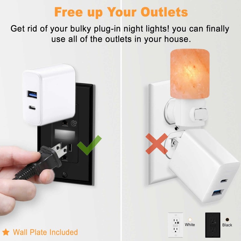 Black Wall Outlet Receptacle with Night Light,Electrical Receptacle Outlets,15A 125V,