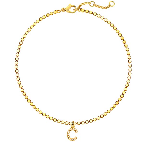 MEVECCO 18K Gold Plated Initial Anklet Bracelet Laser Cut Flat