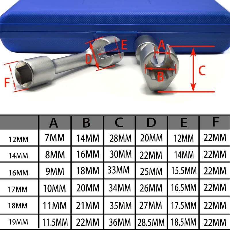 JEUCLEL 6PCS 1/2" Dr. Injection Socket Set, L-Type Diesel Fuel
