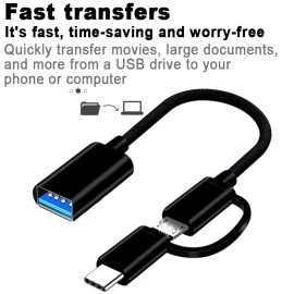Universal 2 In1 Type C Micro USB Male To USB Female OTG Adapter Converter Cable - Black