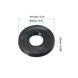 TOP-VIGOR 100Pcs Rubber Flat Washers, 11mm OD 5mm ID 1.6mm Thickness Heavy Duty Black Rubber Grommet Vibration Damping Pads Sealing Gasket Washers for Faucet Pipe Water Hose Fastener Bolt