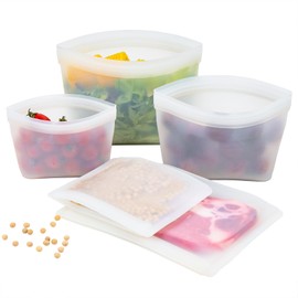 Silicone Bags for Food Storage, Reusable Zip Lock Bags Silicone Food Storage Containers, Freezer Microwave Oven Dishwasher Safe, Plastice BPA-Free 5 Pack (40oz 20oz 12oz 17oz 34oz)