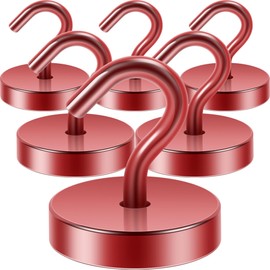 Neosmuk Magnetic Hooks, 47 kg, Extra Strong for Locker Organisation, Neodymium Magnets, Very Strong for Workshop Equipment, Rear Tent, Grill, Clothes Hooks, Red