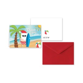 Paper Frenzy Surfing Santa Tropical Beach Christmas Holiday Thank You Note Cards with Red Envelopes - 25 Pack