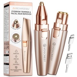 VG VOGCREST Recortador de Cejas y Facial: 2 en 1 Recargable para Depilación Facial y Cejas - Afeitadora Corporal con Luz LED Integrada (Oro Rosa)