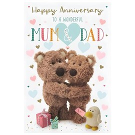 Mum and Dad Anniversary Card - Barley Bear Teddies and Love Hearts Design - Special Finishes and Illustrated Insert Leaf - Made in the UK - Eco-Friendly