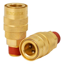 SUNGATOR 1/4'' Air Hose Fittings, 2-Pack Brass 1/4 Inch NTP Male Industrial Couplers, 1/4'' Air Line Quick Connect Fittings, Compressor Hose Repair Accessories Kit, 1/4'' Male NTP Couplers