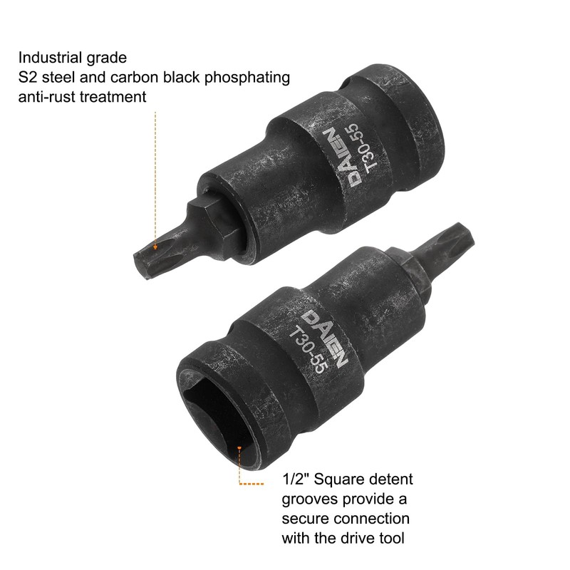 sourcing map T30 Torx Bit Socket 55mm/2.17" Length 1/2" Square