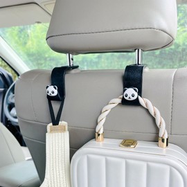 MaPctSy Car Hooks for Purses and Bags Cute Panda Car Seat Headrest Hook Hanger, Universal Vehicle Storage Animal Seat Back Holder (2pcs Panda Head)