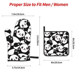Cute Panda Oven Mitts and Pot Holders Set of 4, Oven Mittens and Potholders Heat Resistant Gloves for Kitchen Cooking Baking Grilling BBQ