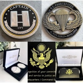 2pcs Army Rank Captain O-3 And 82 Nd PARATROOPER AIRBORNE CHALLENGE COIN
