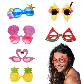 Pool Party Sunglasses - 6 pack Sunglasses with Vibrant Hawaiian Style, Perfect Party Glasses for Beach Parties, Birthdays