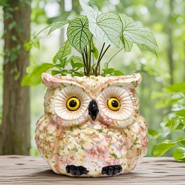 Pink Owl Planter, Cute Owl Statue Decor, Succulent Plant Pots, Decorative Flower Pot, Animal Bird Planters, Indoor Plant Pot for Home Garden Windowsill, Funny Gifts for Smart Women Mother Teacher
