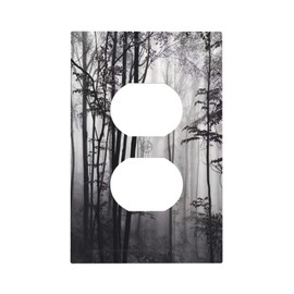 Foggy Black Grey Trees Natural Scenery 1 Gang Outlet Plate Decorative Single Duplex Wall Plate Covers Electrical Receptacle Light Switch Cover Art Faceplate Switchplate for Country BedRoom Decor