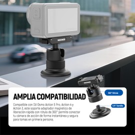 NEEWER Soporte Magnético Cámara Compatible con dji Osmo Action 5 Pro / 4/3, 360° Adaptador Rótula Liberación Rápida con Rosca 1/4" para POV Tomas, Jaula Cámara, Palo Selfie, Trípode, AC013