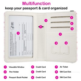 ANNAMISSI Passport Holder Women,RFID Blocking Travel Wallet,Leather Card Case Travel Document Organizer Credit Card Holder Girl Men (Rose Skull)