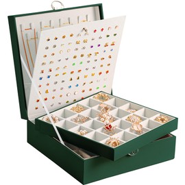 ARIYIBO Big Earrings Jewelry Box Earring Organizer Box 50 Slots Jewelry Box for Earrings Necklaces Rings,Womens Stud Earring Holder Organizer Box Jewelry Organizer Earrings Storage Box DeepGreen