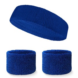 COUVER - Blue Athletic Sweatbands Set(Headband & 2PCs Wristbands) for Sports