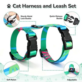 YooxArmor Adjustable Cat Harness and Leash Set, Escape Proof Kitten Harness for Walking, Soft Breathable Pet Vest for Small Medium Large Cats 5-12lbs (Green)