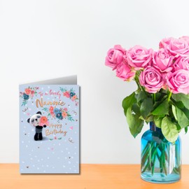 Words n Wishes Lovely Nannie Happy Birthday Card - Panda Flowers