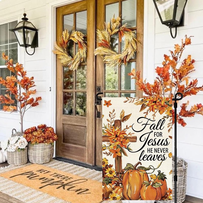 ARGOOFG Fall for Jesus Cross Garden Porch Flag Decor 12"x18"