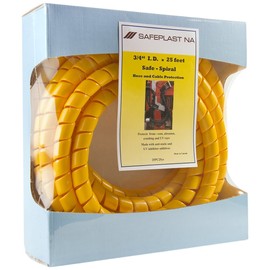 Caplugs SPPC Series - Safeplast - Envoltura en espiral precortada en espiral, protector de manguera y cable, HD-PE amarillo, 1 pulgada OD x 25 pies de longitud precortada, mangueras hidráulicas y