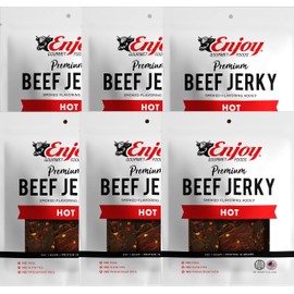 Enjoy Hot Beef Jerky 3 oz (Pack of 6) | Traditional Style | High Protein | Low Fat | Zero Trans Fat | No Preservatives | No MSG | No Nitrites | USA Made | Resealable Bags