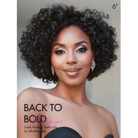 LUVME 6 Inch Full Machine Made Human Hair Wig with Side Bangs Natural Black Curly Glueless Wigs for Women