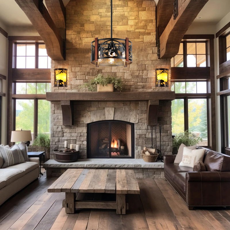 Rustic Wall Sconces, 2-Light Farmhouse Bear Wall Lamp with E12