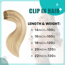 SURNEL Remy Clip in Hair Extensions Ash Blonde Highlight Bleach Blonde Seamless Clip in Hair Extensions Human 6 Pcs 18inch 100G (C#18P613,18'')