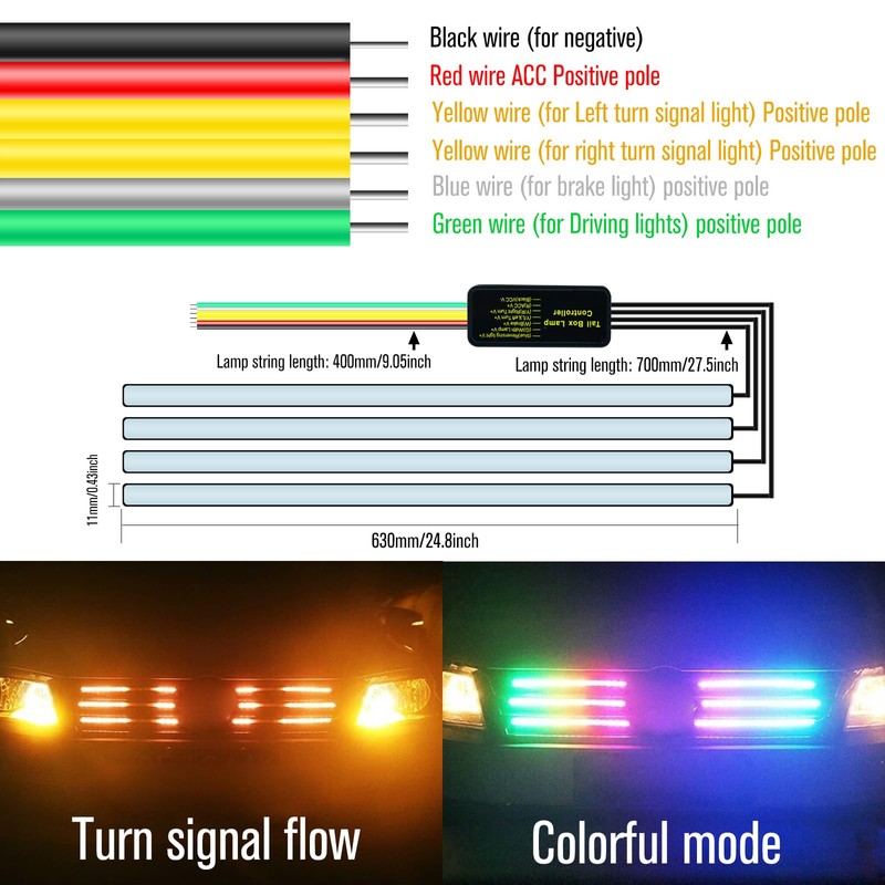 Vooda Car Front Grille LED Light Strip Kit,4X24''Car Exterior Decorative