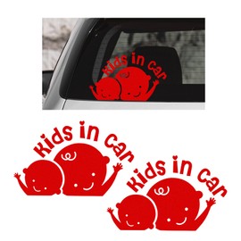 STURIOS 2PCS Kids in Car Decal, Reflective Baby on Board Sign Kids in Car Sticker for Safety Driving, Waterproof Decal Cute Waving Kid in Cars Bumper Sticker Safety Warning Sign (Red)