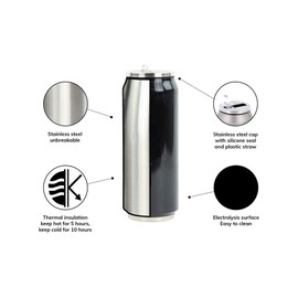 YOKO DESIGN 1304 Double Wall Stainless Steel Insulated Bottle, 7 cm, 500 ml, stainless steel, turquoise, 19 x 7 x 7 cm