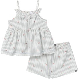 Modern Moments by Gerber Toddler Girls' Ruffle Top and Shorts Set, Light Blue Cherry Stripes, 3T