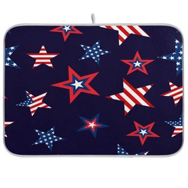 Memorial Flag with Stars Dish Drying Mat 18x24 Absorbent Independece Day Dishes Pad Dish Drainer Mat Protector for Kitchen Fast Dry
