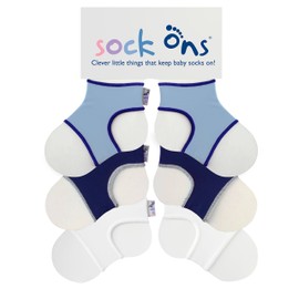 Sock Ons - Baby Sock Holders - 6-12 Months - 3 Pack (1 x Baby Blue, 1 x Navy, 1 x White) - Amazing Value Pack - Keep Baby Socks On!