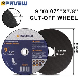 PRVEW 10-Pack Cut Off Wheels 9-Inch, 9"x0.075"x7/8" Quality Cutting Disc, Metal & Stainless Steel Aggressive Cutting Wheel for Angle Grinder, General Purpose Cut-Off Wheel(9-Inch)